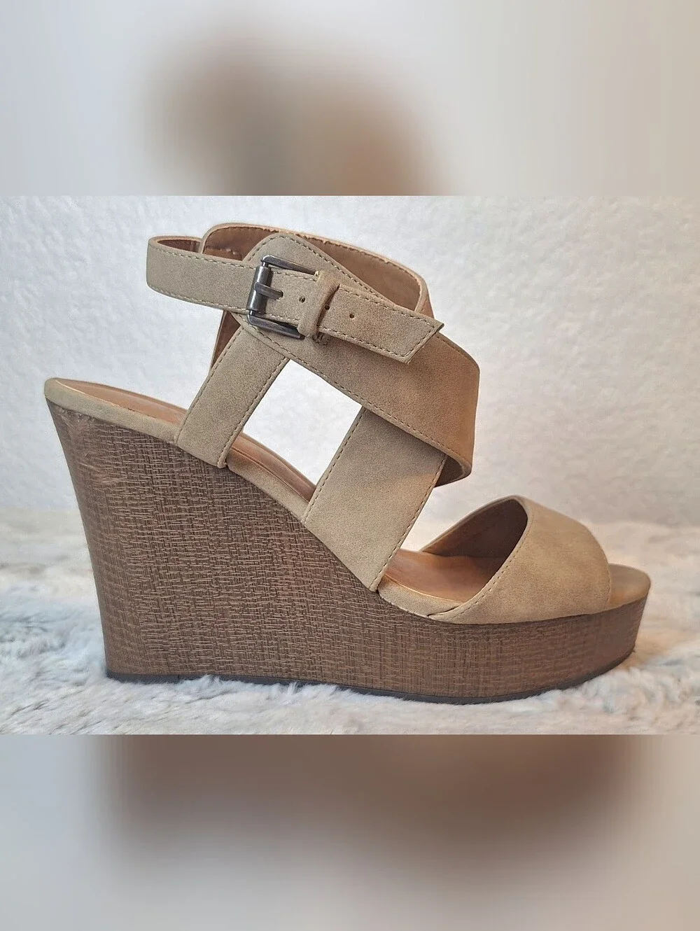 Indigo Rd. Tan Faux Suede Strappy Platform Wedge Sandals